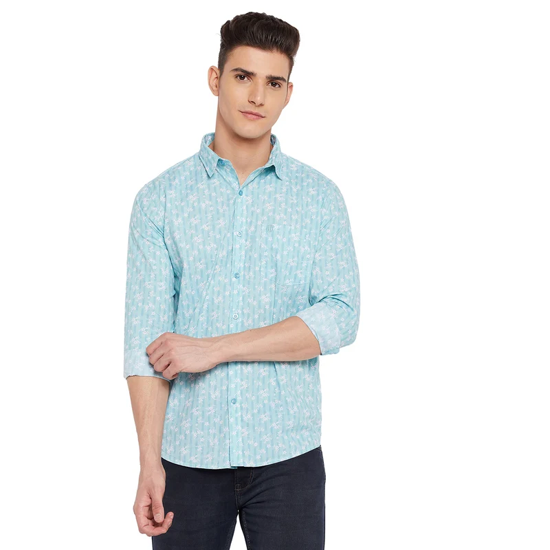 Duke Stardust Men Full Sleeve Cotton Shirt (SDO7PRSJ) M / Aqua / Printed