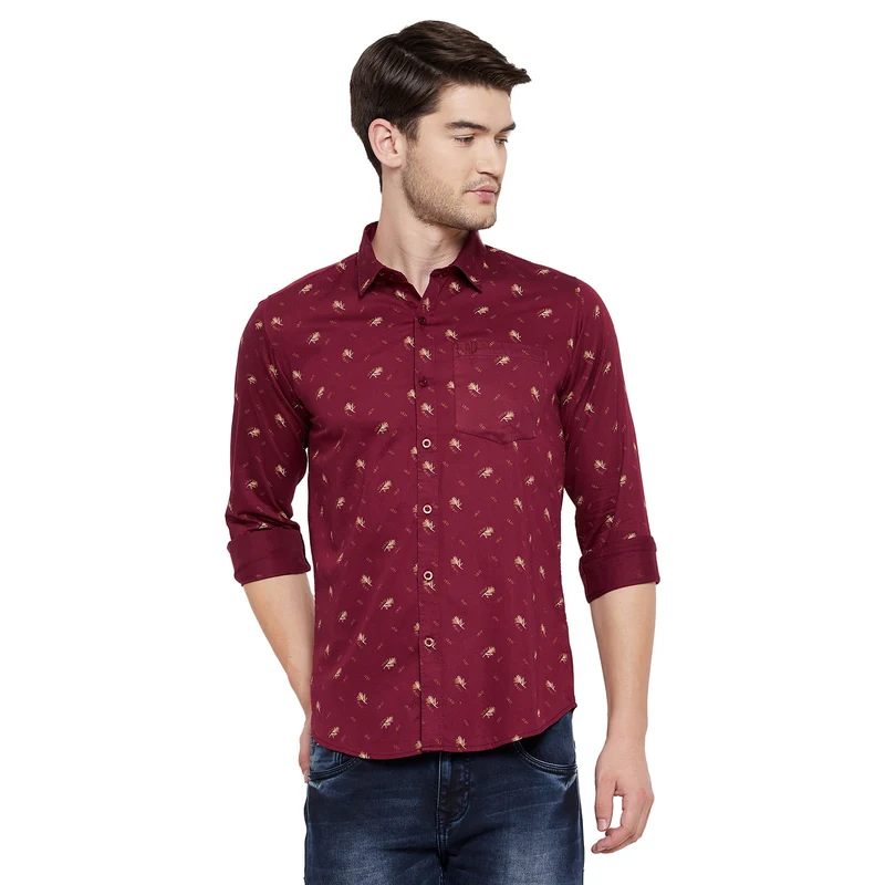 Duke Urban Men Full Sleeve Cotton Shirt (SDO7PRSK) L / Maroon / Printed