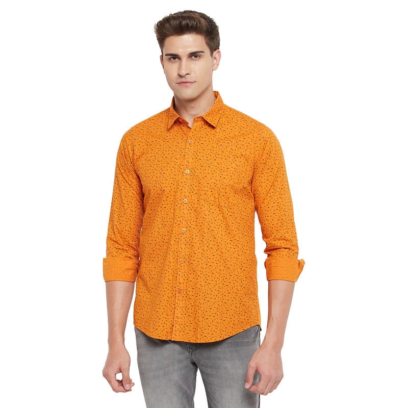 Duke Urban Men Full Sleeve Cotton Shirt (SDO7PRSL) M / Orange / Printed