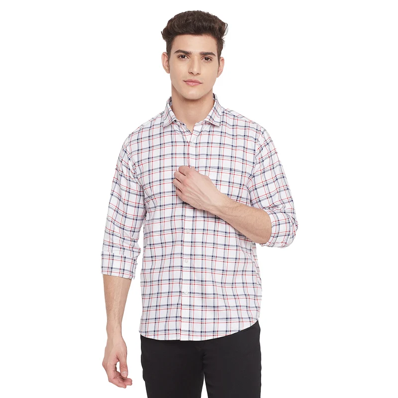 Duke Urban Men Full Sleeve Cotton Shirt (SDO9CKTD) XL / White Red / Checkered
