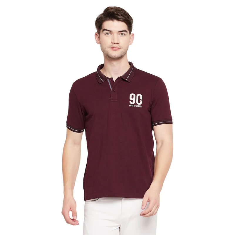 Duke Stardust Men Half Sleeve Cotton T-shirt (LF5269) Wine / S / Solid