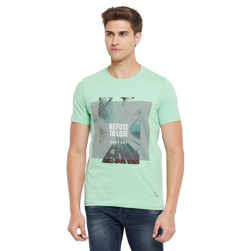 Duke Stardust Men Half Sleeve Cotton T-shirt (LF5214) Foam Green / XL / Printed