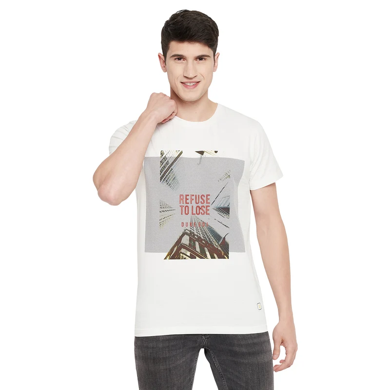 Duke Stardust Men Half Sleeve Cotton T-shirt (LF5214) Off White / S / Printed