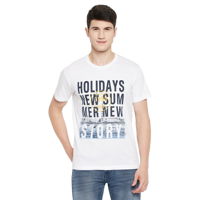 Duke Stardust Men Half Sleeve Cotton T-shirt (LF5287) White / M / Printed