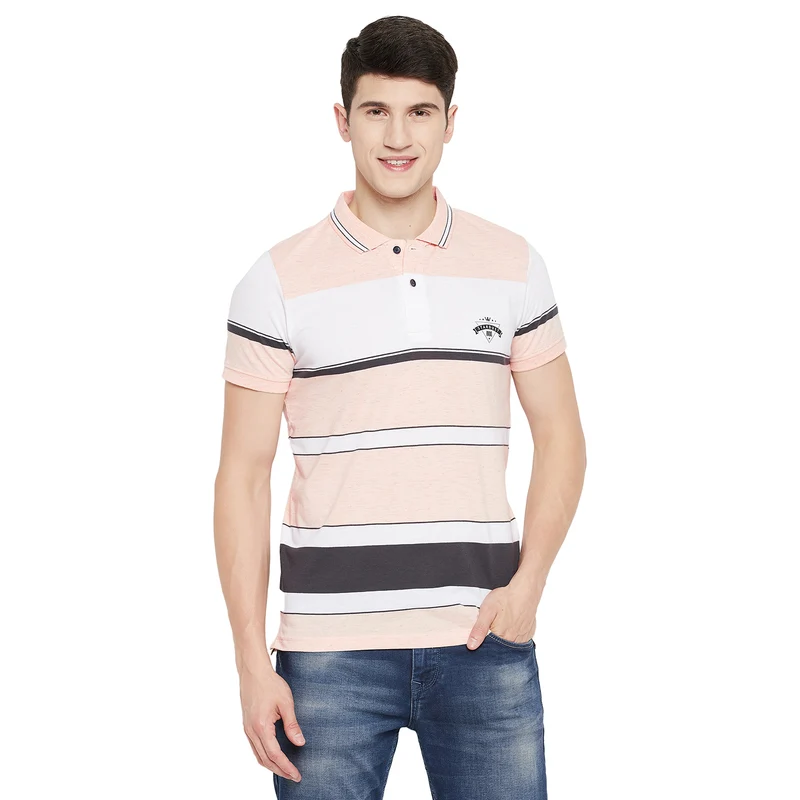 Duke Stardust Men Half Sleeve Cotton T-Shirt (MTLF338) Peach Hairy / XL / Striped