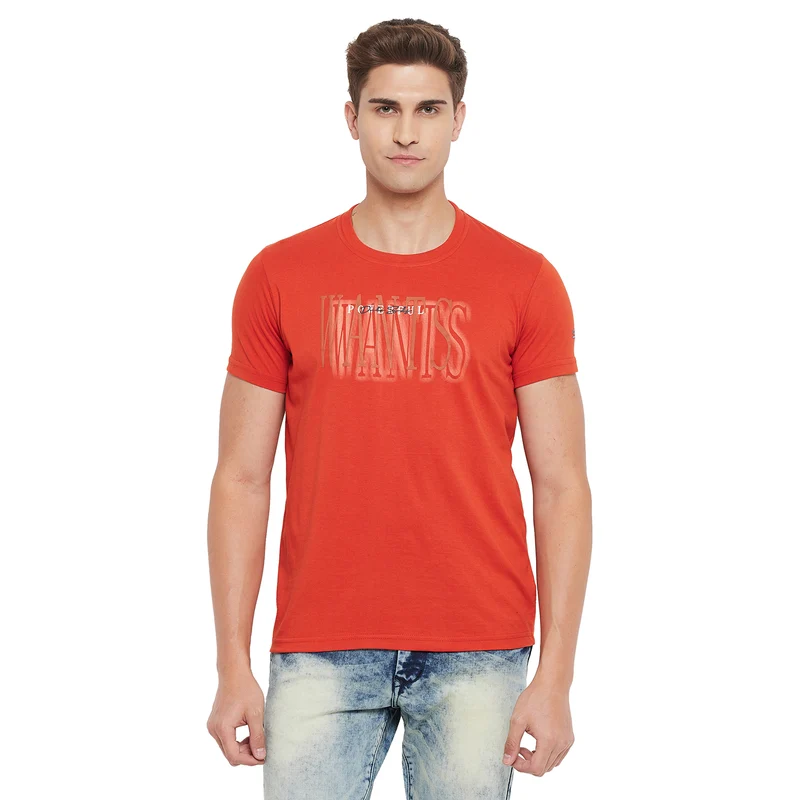 Duke Stardust Men Half Sleeve Cotton T-Shirt (MTLF329) Burnt Orange / L / Printed