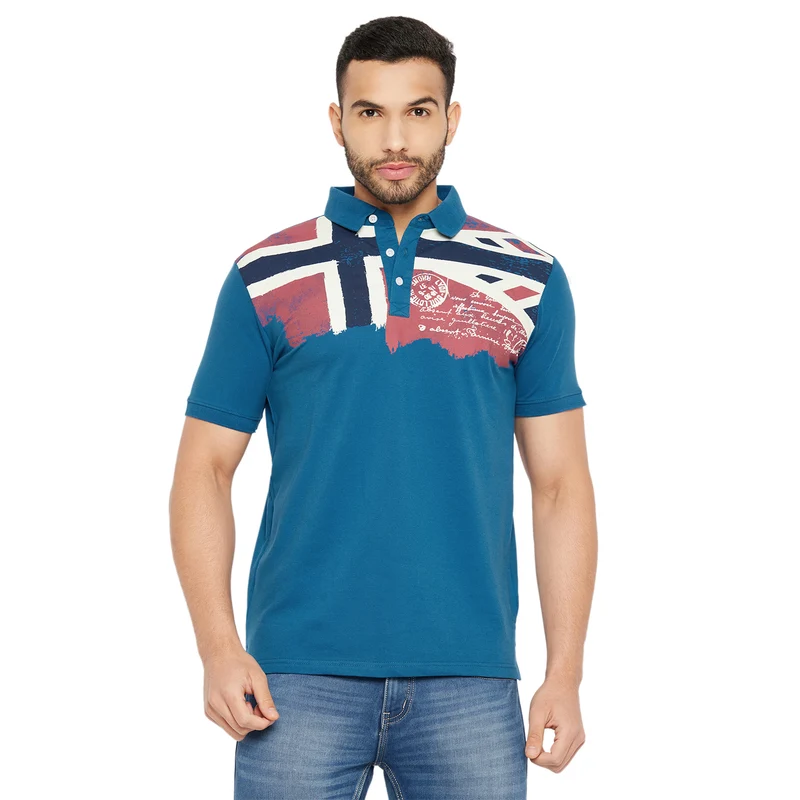 Duke Stardust Men Half Sleeve Polo Neck Cotton T-shirt (3920) Denim / M / Printed