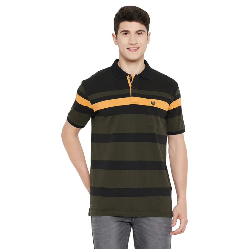 Duke Stardust Men Half Sleeve Cotton T-Shirt (LF5445) L / Olivine / Striped