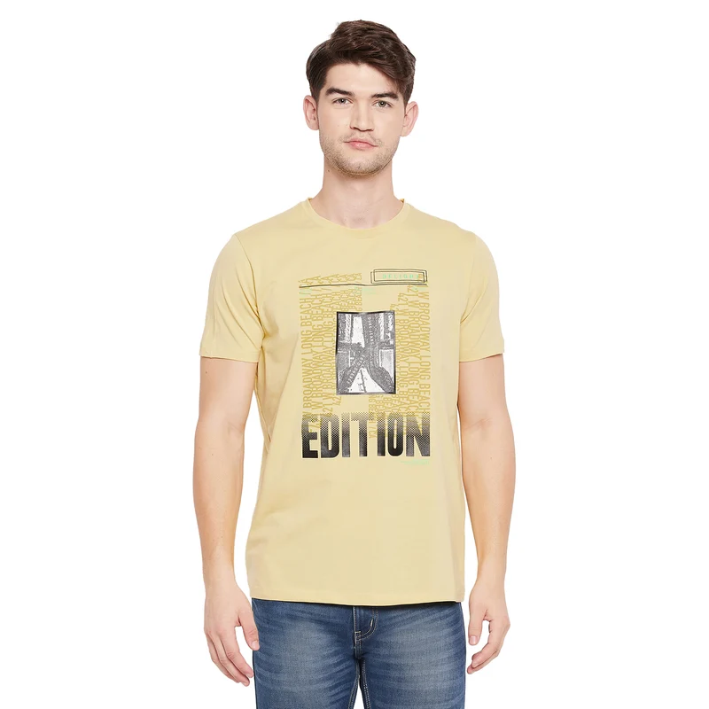 Duke Stardust Men Half Sleeve Cotton T-shirt (LF5285) Banana Yellow / XXL / Printed