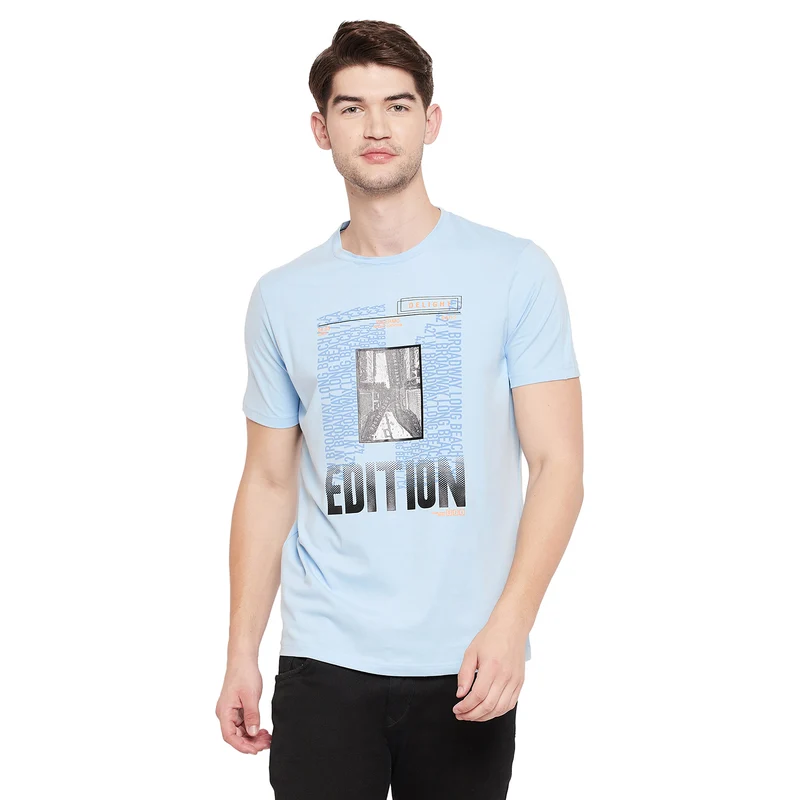 Duke Stardust Men Half Sleeve Cotton T-shirt (LF5285) Sky / S / Printed
