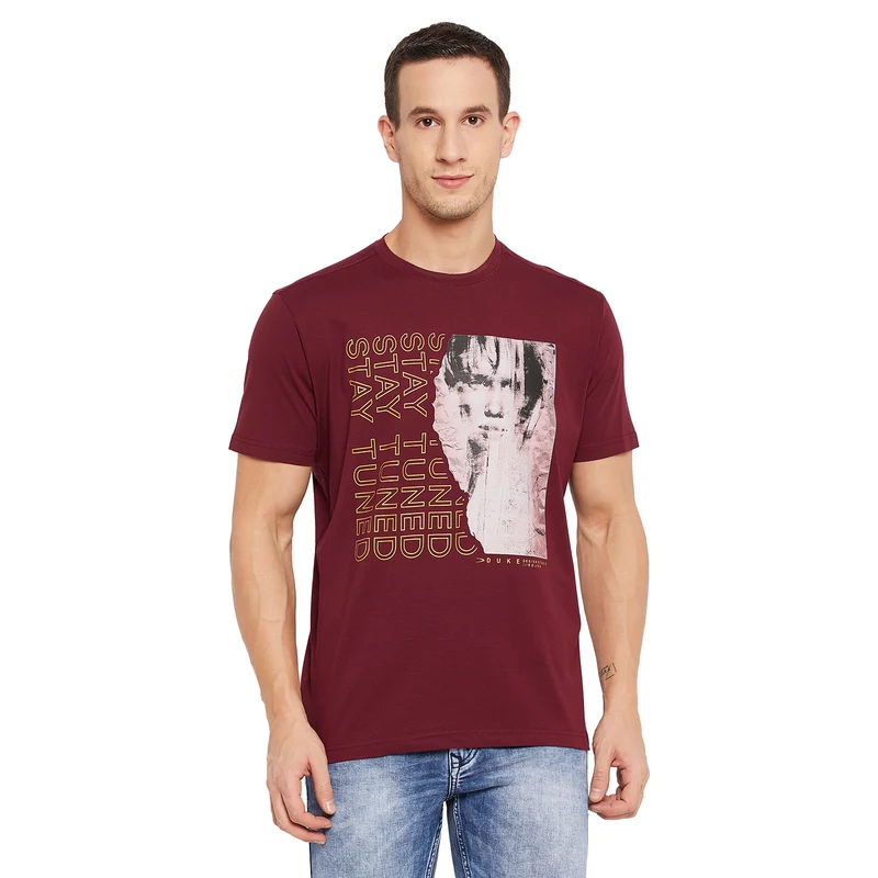 Duke Stardust Men Half Sleeve Cotton T-shirt (LF5286) M / Marine / Printed