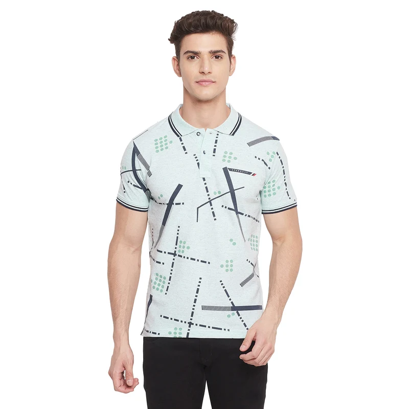 Duke Stardust Men Half Sleeve Cotton T-shirt (LF5351) Powder Blue Hairy / L / Printed