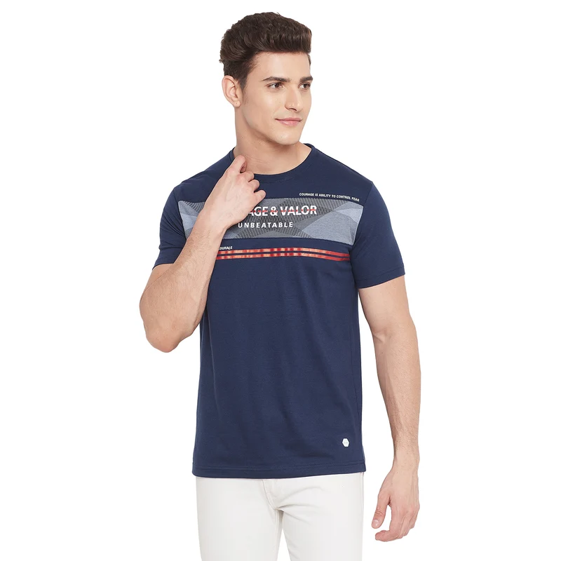 Duke Stardust Men Half Sleeve Cotton T-shirt (LF5401) M / L.Navy / Printed