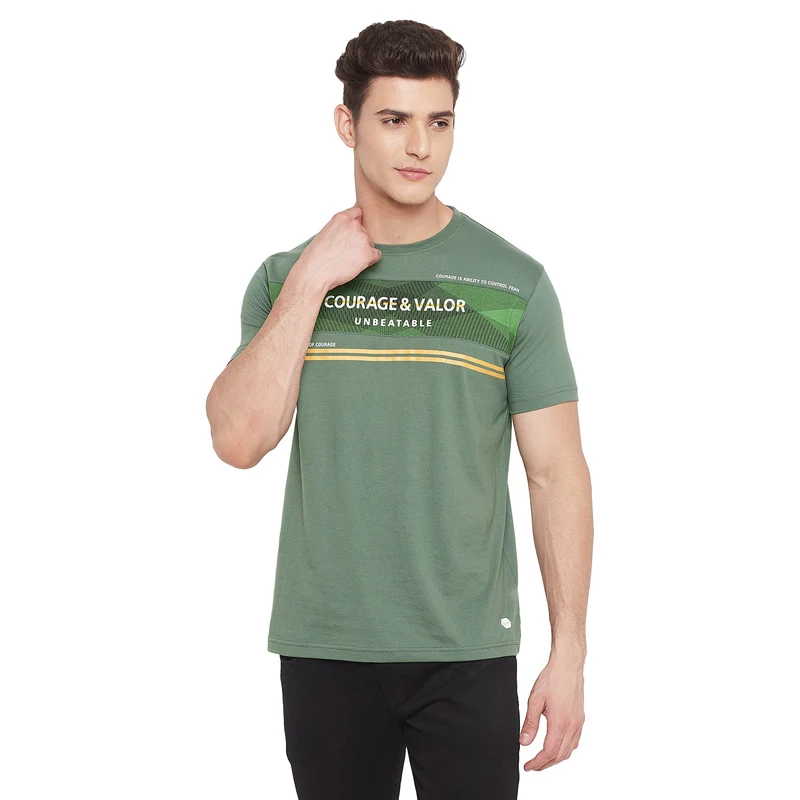 Duke Stardust Men Half Sleeve Cotton T-shirt (LF5401) M / Stone Green / Printed