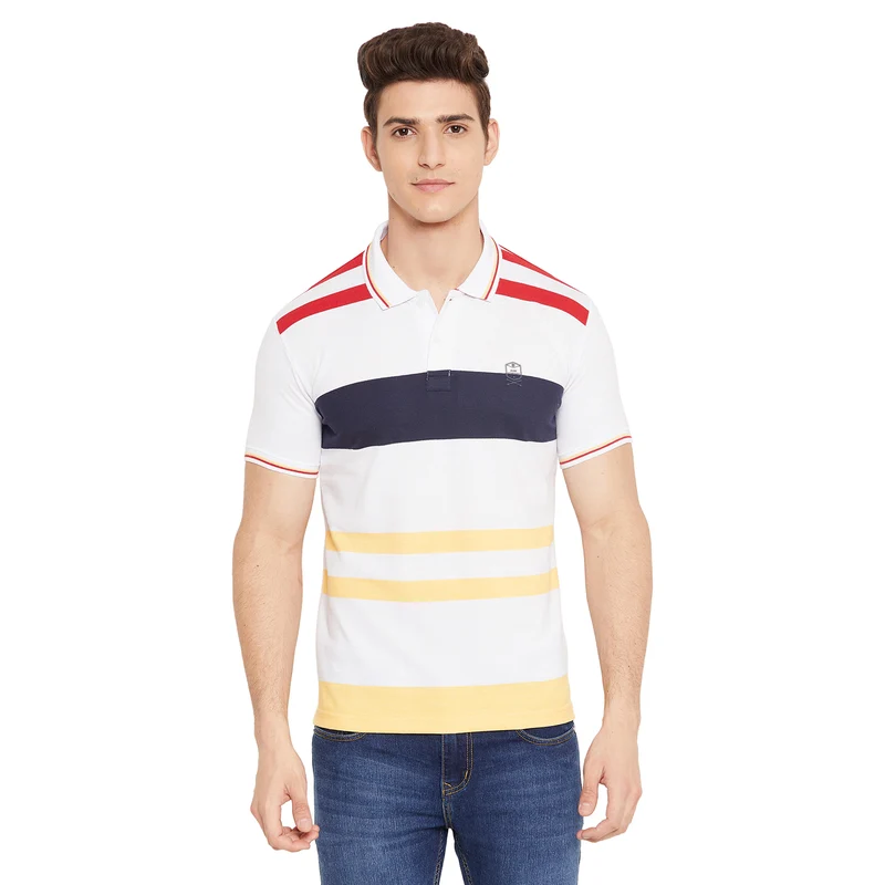 Duke Stardust Men Half Sleeve Cotton T-shirt (MTLF339) XL / Tangy Orange / Striped