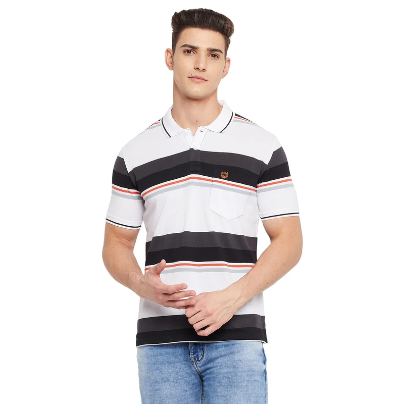 Duke Stardust Men Half Sleeve Cotton T-shirt (MTLF340) L / Charcoal / Striped