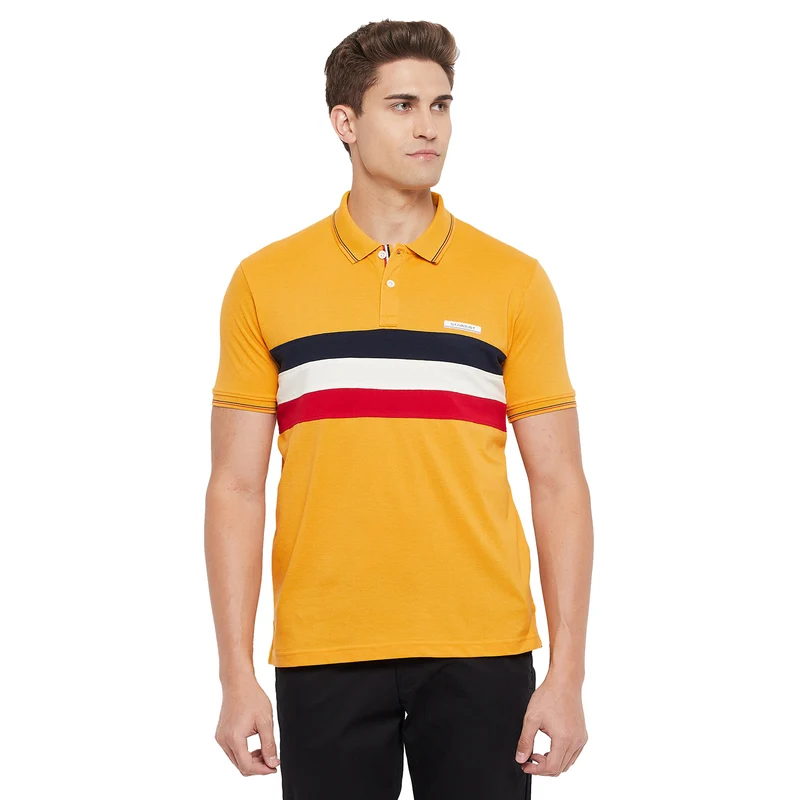 Duke Stardust Men Half Sleeve Cotton T-Shirt (LF5327) Mustard / XL / Striped