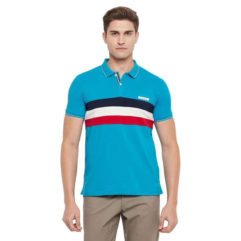 Duke Stardust Men Half Sleeve Cotton T-Shirt (LF5327) Turquoise / XXL / Striped