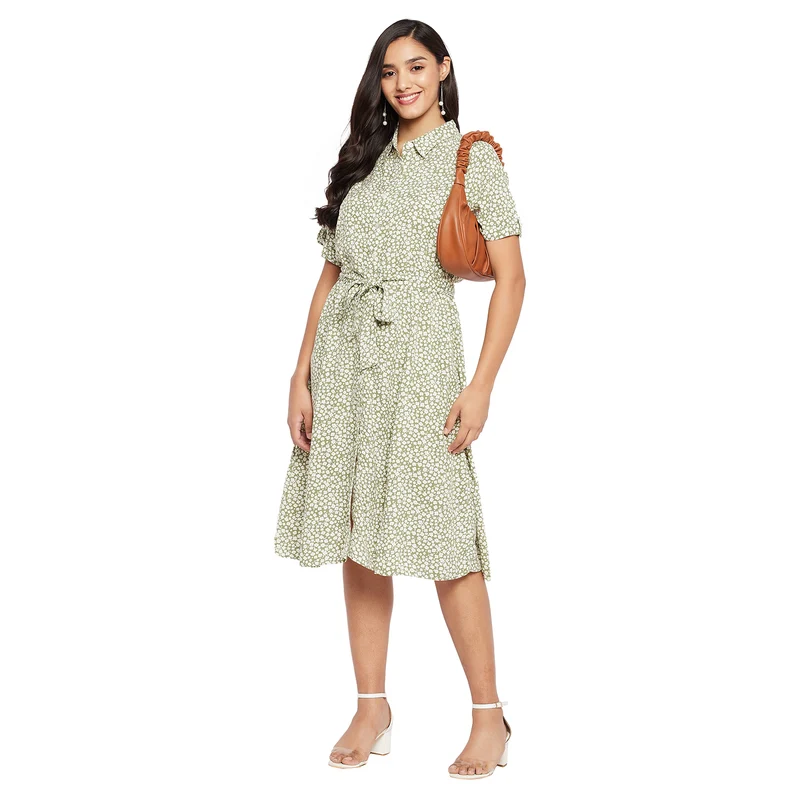 Duke Urban Women Long Shirt Dress (SDX3706) L / Sage Green / Printed