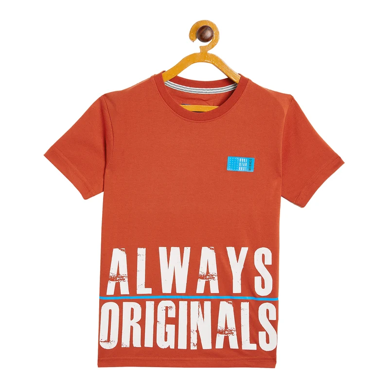 Duke Urban Boys Half Sleeve Cotton T-shirt (LF650) Burnt Orange / 36 / Printed