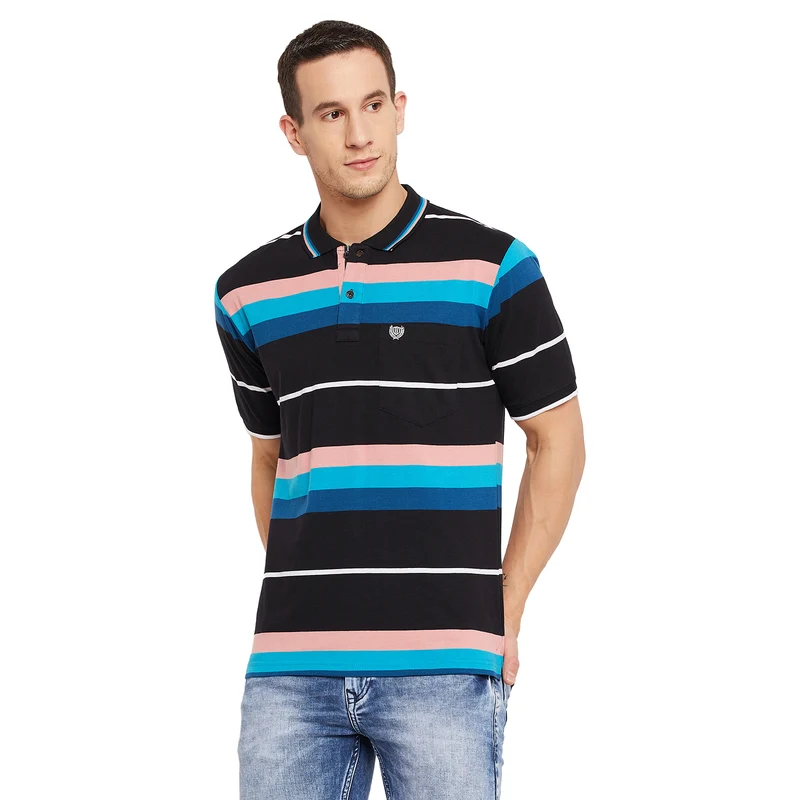 Duke Stardust Men Half Sleeve Cotton T-shirt (MTLF322) Black / S / Striped