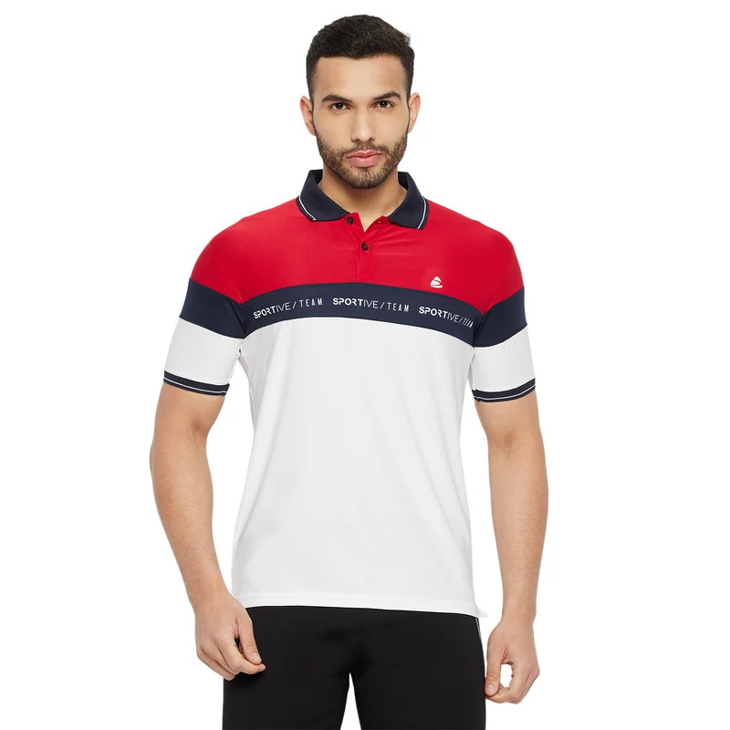 Duke Stardust Men Half Sleeve Polo Neck Cotton T-shirt (4097) Red / M / Color Block
