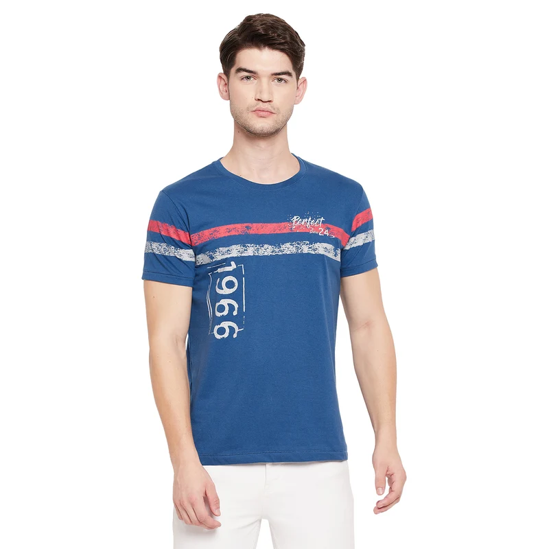 Duke Stardust Men Half Sleeve Cotton T-shirt (LF5244) Denim / XL / Printed