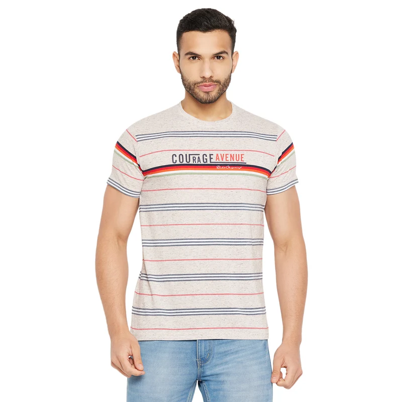 Duke Stardust Men Half Sleeve Round Neck Cotton T-shirt (4022) Foam Pink / XXL / Striped