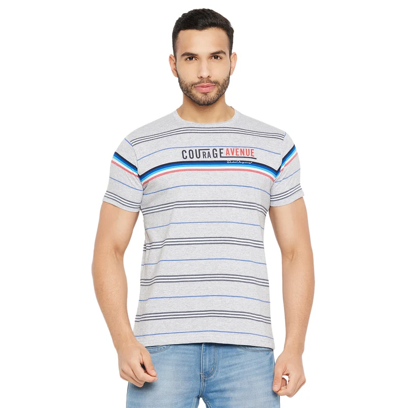 Duke Stardust Men Half Sleeve Round Neck Cotton T-shirt (4022) Grey Melange / XXL / Striped