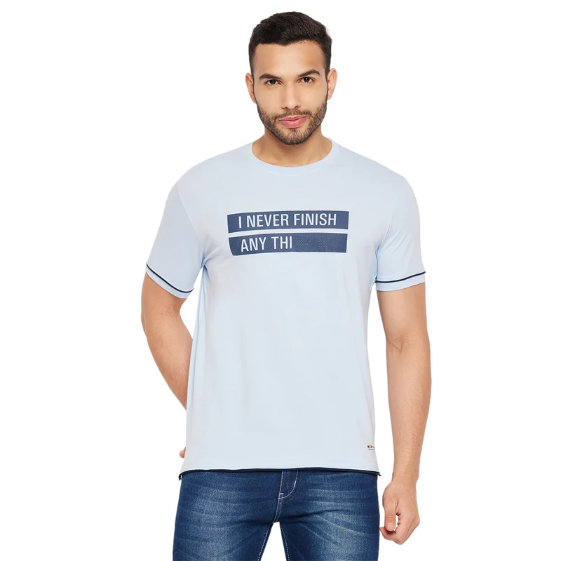 Duke Stardust Men Half Sleeve Round Neck Cotton T-shirt (4003) Ice Blue / M / Printed