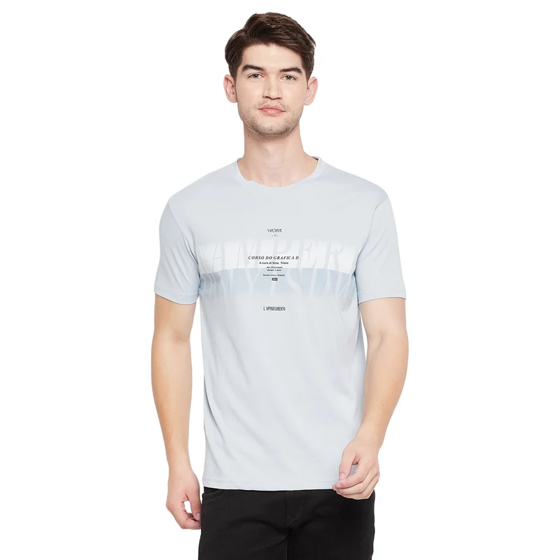 Duke Stardust Men Half Sleeve Cotton T-shirt (LF5032) Sky / XL / Printed