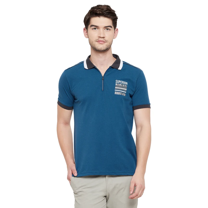 Duke Stardust Men Half Sleeve Cotton T-shirt (LF5238) Denim / L / Solid