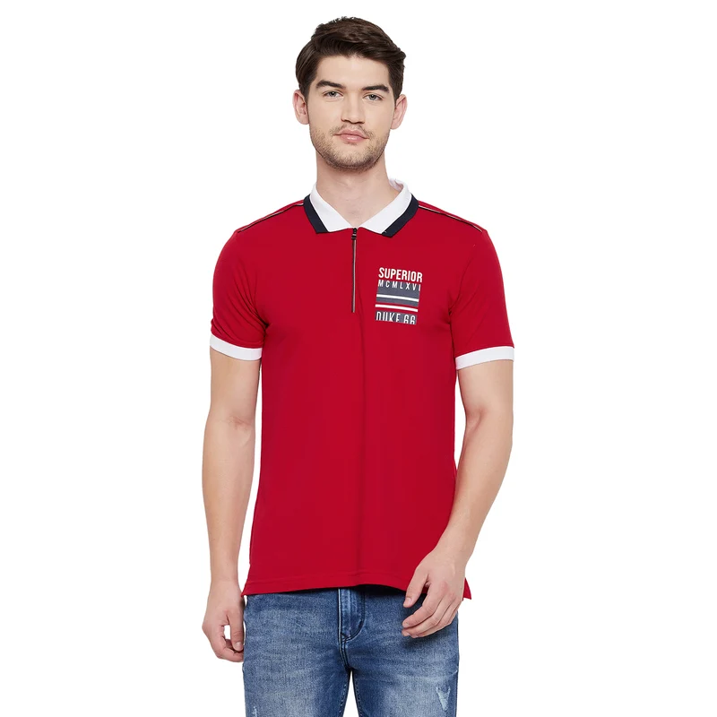 Duke Stardust Men Half Sleeve Cotton T-shirt (LF5238) Red / L / Solid
