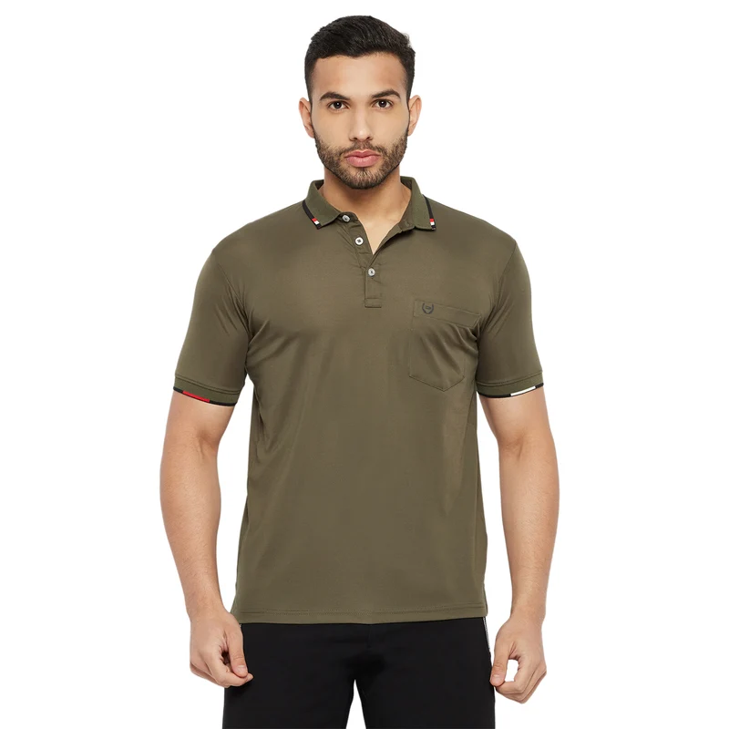 Duke Stardust Men Half Sleeve Polo Neck Cotton T-shirt (1700) Olive / S / Solid