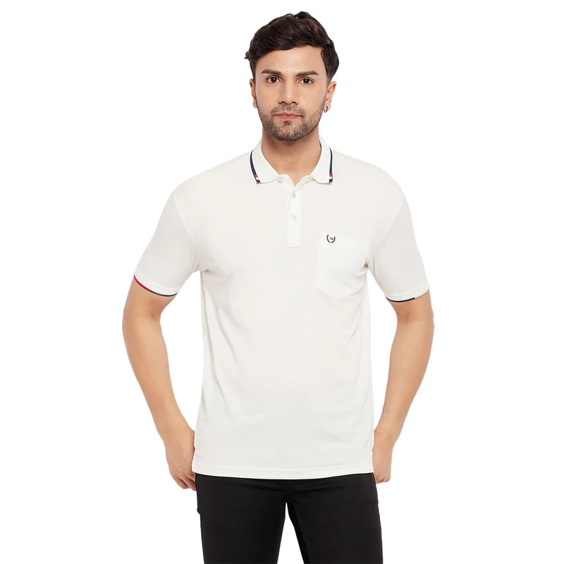 Duke Stardust Men Half Sleeve Polo Neck Cotton T-shirt (1700) Off White / XL / Solid