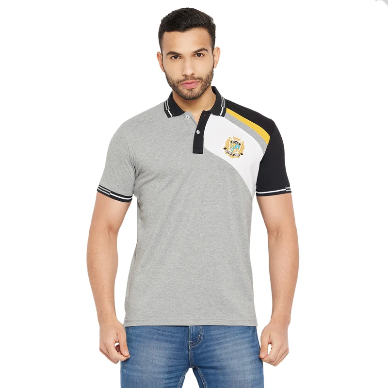 Duke Stardust Men Half Sleeve Polo Neck Cotton T-shirt (4006) M.Grey Melange / S / Color Block