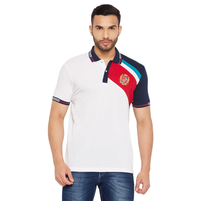 Duke Stardust Men Half Sleeve Polo Neck Cotton T-shirt (4006) White / S / Color Block