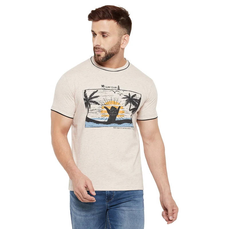 Duke Stardust Men Half Sleeve Cotton T-shirt (LF5262) Lemon / M / Printed