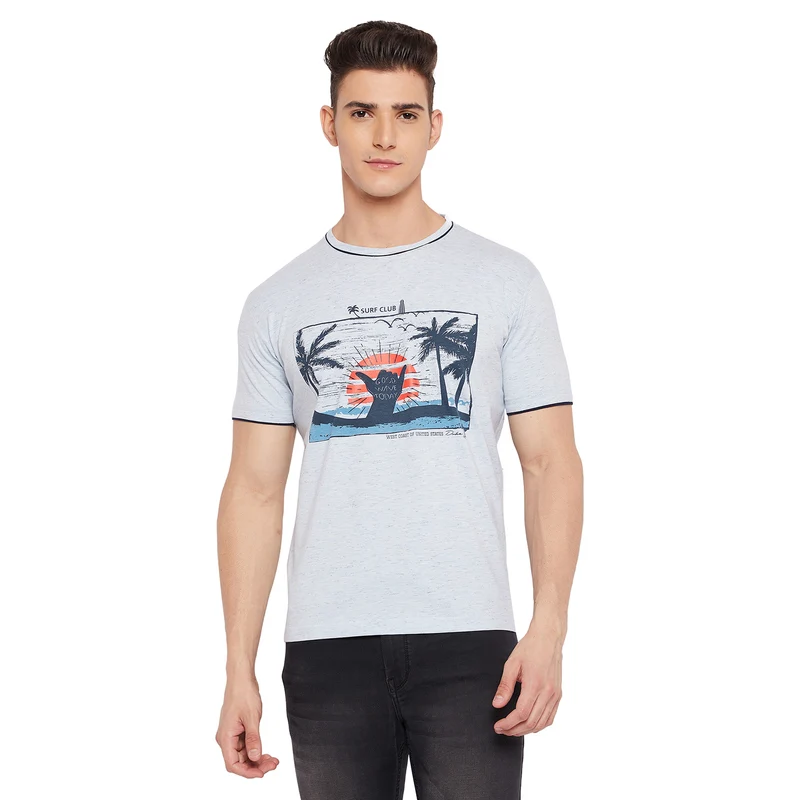 Duke Stardust Men Half Sleeve Cotton T-shirt (LF5262) Sky / XXL / Printed