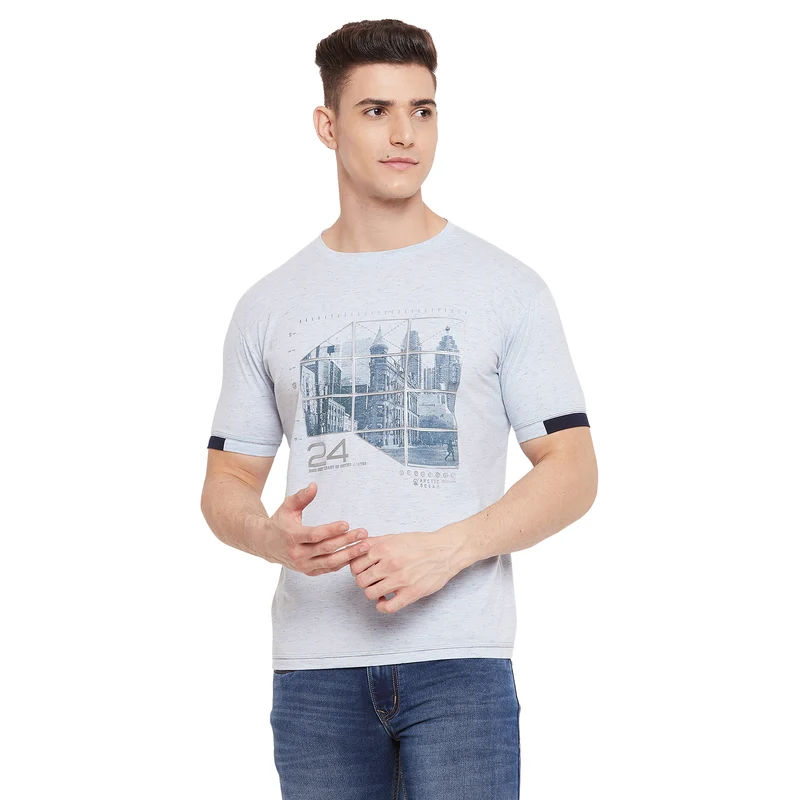 Duke Stardust Men Half Sleeve Cotton T-shirt (LF5261) Sky Hairy / XXL / Printed