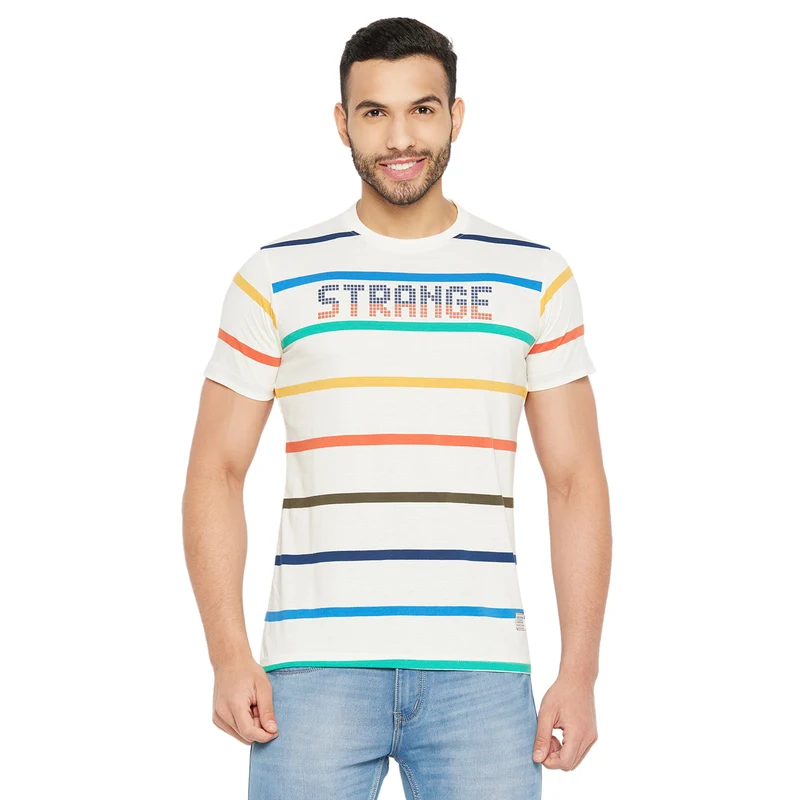 Duke Stardust Men Half Sleeve Round Neck Cotton T-shirt (3995) White / L / Striped