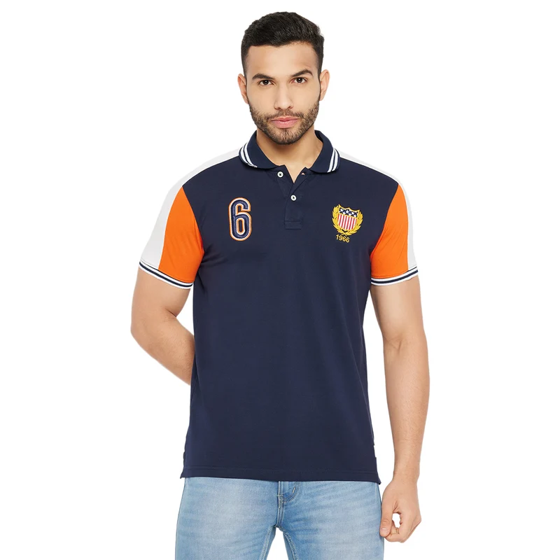 Duke Stardust Men Half Sleeve Polo Neck Cotton T-shirt (3965) Navy / M / Color Block