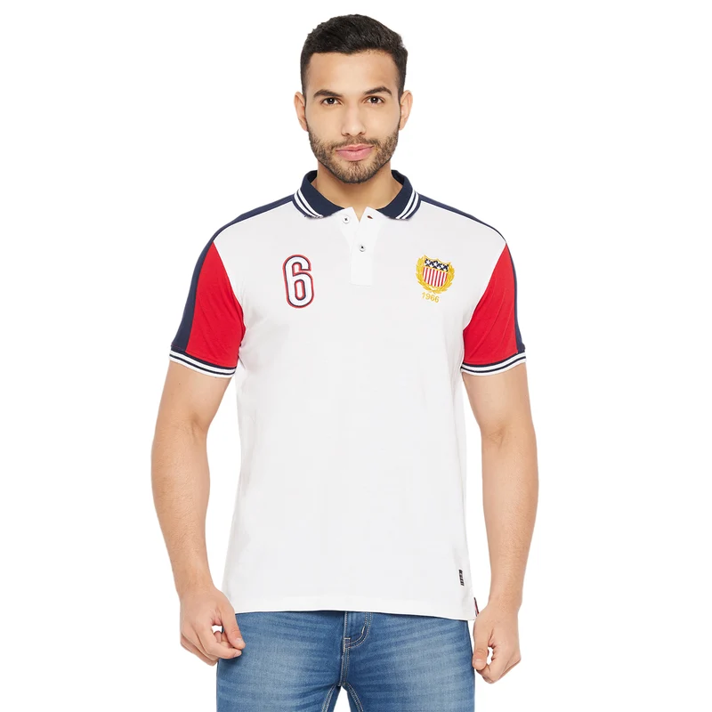 Duke Stardust Men Half Sleeve Polo Neck Cotton T-shirt (3965) White / S / Color Block