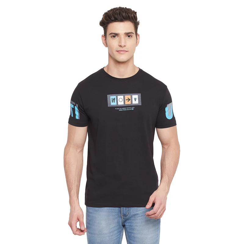 Duke Urban Men Half Sleeve Cotton T-shirt (LF5038) Black / XXL / Printed
