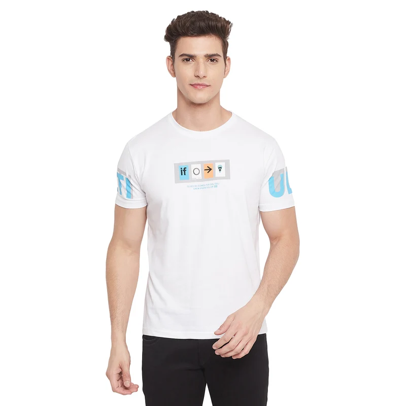 Duke Urban Men Half Sleeve Cotton T-shirt (LF5038) White / XL / Printed