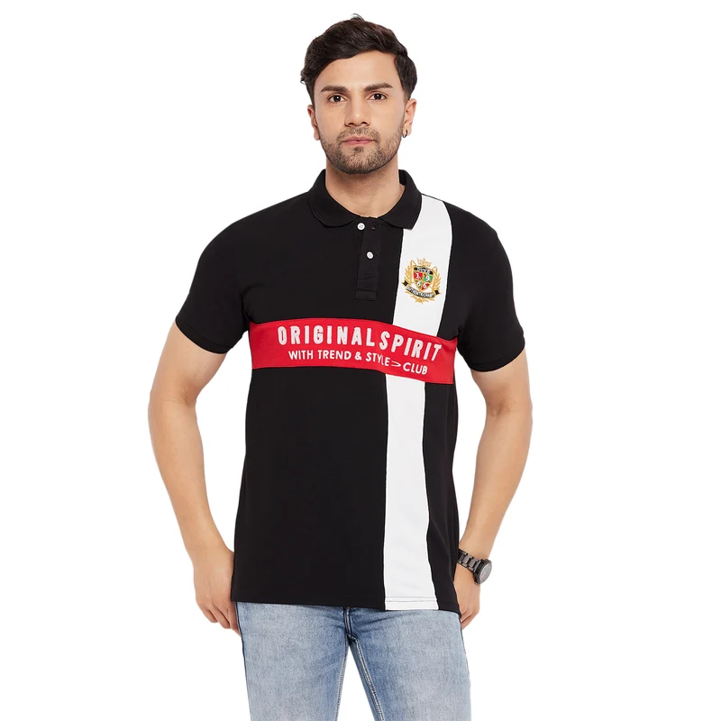 Duke Stardust Men Half Sleeve Polo Neck Cotton T-shirt (4049) Black / XL / Printed