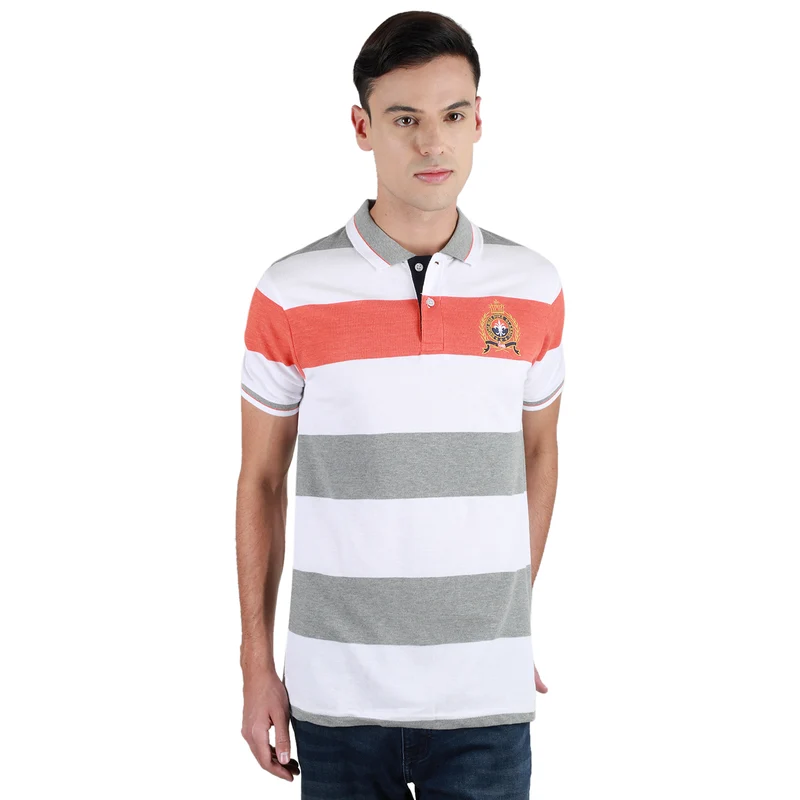 Duke Stardust Men Half Sleeve Cotton Tshirt (4034) Grey Melange / S / Striped