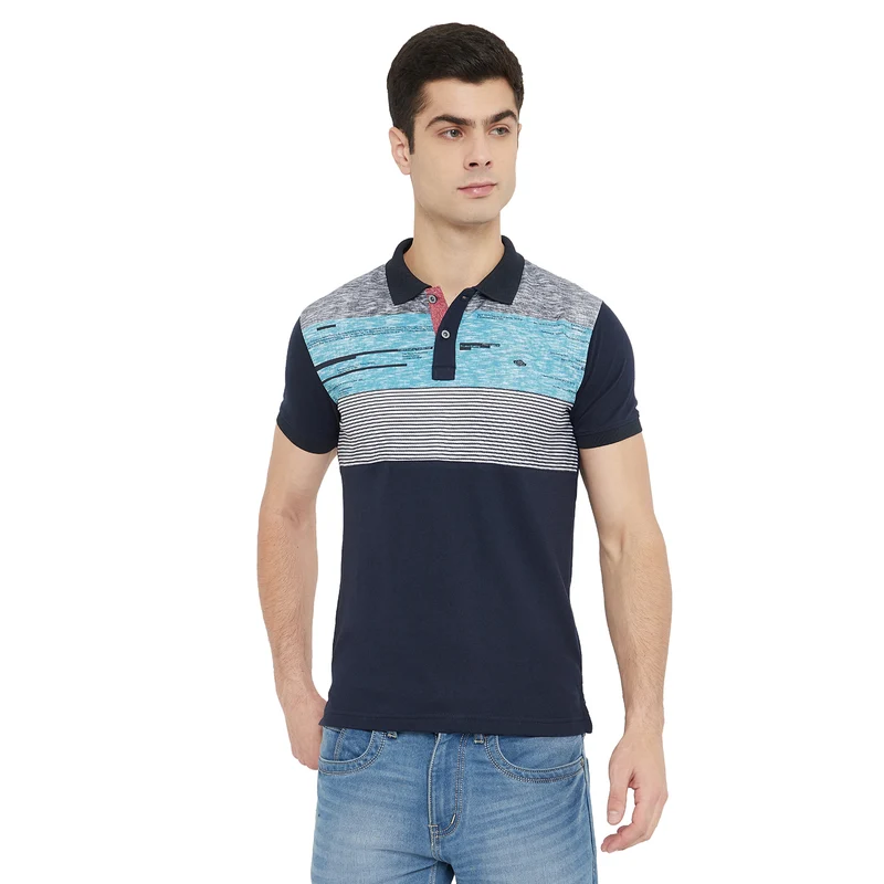 Duke Urban Men Half Sleeve Cotton T-shirt (LQ4505) Navy / L / Striped