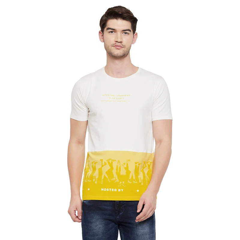 Duke Urban Men Half Sleeve Cotton T-shirt (LQ3557) Yellow / M / Printed