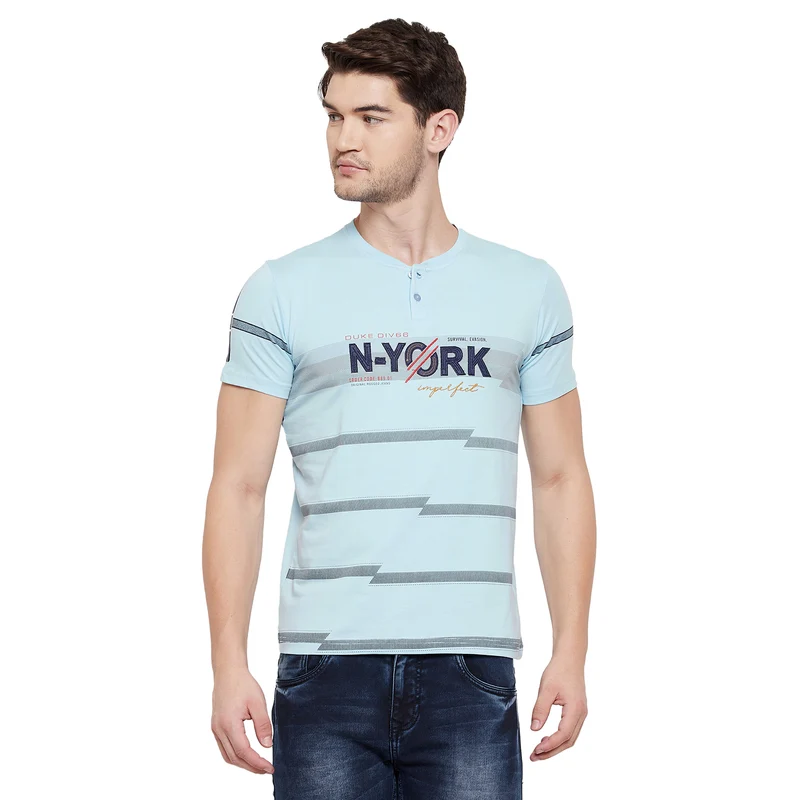 Duke Urban Men Half Sleeve Cotton T-shirt (LQ3715) Sky / M / Striped